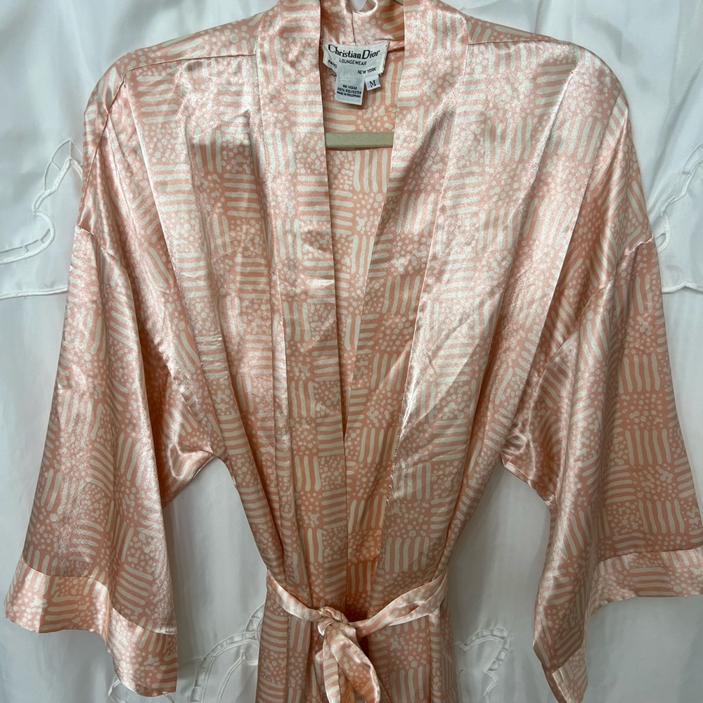 Vintage Christian Dior Satin Lounge Robe Paris New York| Peach Pink Size Medium